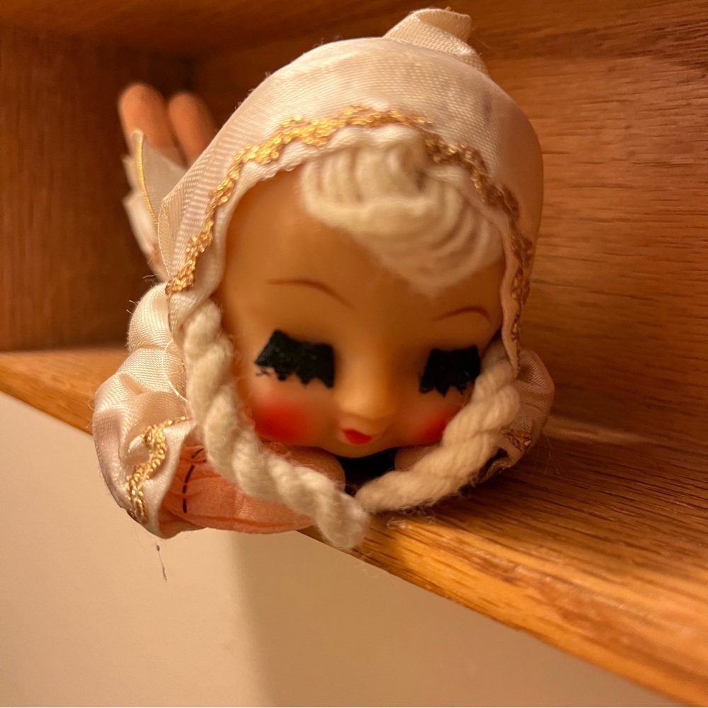 KITSCH ANGEL POSIE DOLL Sleeping - Vintage 1950 - Hose Wings - Handmade Ornament